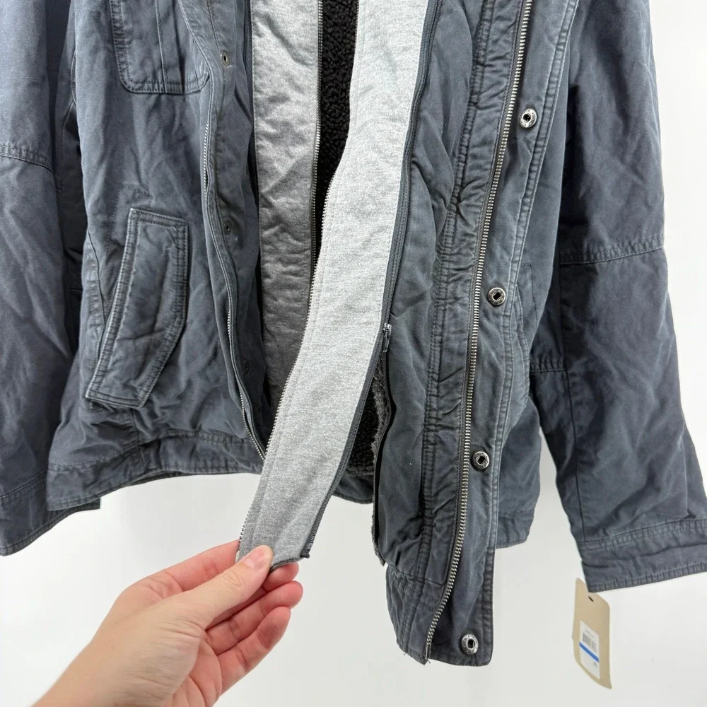 Levi's Sherpa‎ Lined Two Pocket Hooded Trucker Jacket Navy Blue Men XL LM8RC364